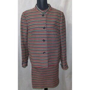 Talbots 2 Piece Skirt Suit Set Womens 16/14P Multicolor Rainbow Candy Striped